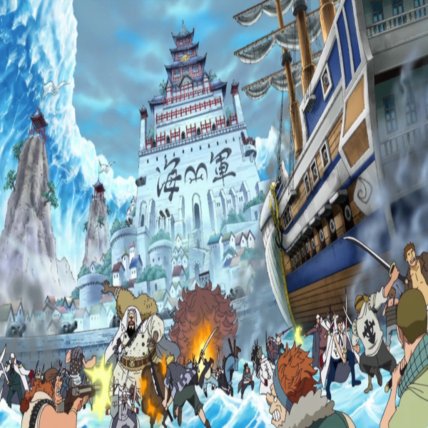 link to paramount war arc, an image of the battle scene taking place at Marineford